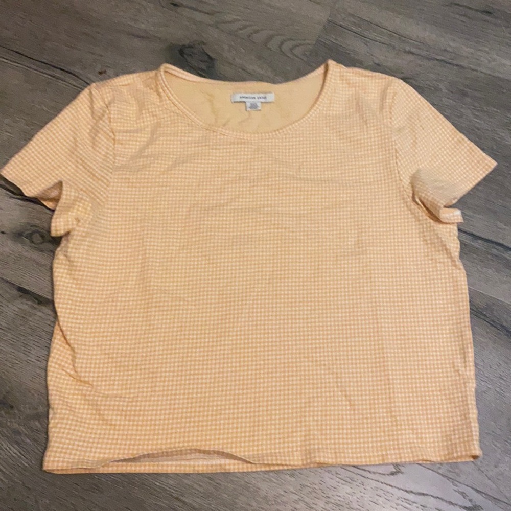 Cute small plaid American eagle orange and white crop top